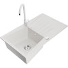 Mexen Cesar, chiuveta granit 1 camera cu scurgere 78x47 cm si baterie de bucatarie Telma, alb, 6514-20-670200-20