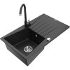 Mexen Cesar, chiuveta granit 1 camera cu scurgere 78x47 cm si robinet de bucatarie Telma, negru-argintiu, 6514-73-670200-70