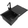 Mexen Cesar, chiuveta granit 775x470x190 mm, 1 camera, negru cu sifon negru si robinet chiuveta Rita neagra, 6514-77-670300-70-B