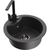 Mexen Diego, chiuvetă granit cu 1 compartiment 488x488x167 mm, sifon negru, robinet negru mat Rita, pete negre, 6512-76-670300-70-B