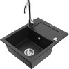 Mexen Enzo, chiuveta granit 1 camera cu scurgere 58x47 cm si robinet de bucatarie Telma, negru-argintiu, 6506-73-670200-00