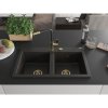 Mexen Hektor, chiuvetă granit cu 2 camere 800x480x205 mm, negru-auriu metalic, sifon auriu, 6521802000-75-G