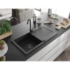 Mexen Leo, chiuveta granit 900x500x190 mm, robinet 1 camera si negru Telma, negru-argintiu metalic, 6501-73-670200-70-B