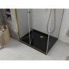 Mexen Lima, cabină de duș cu ușă rabatabilă 100 (uşă) x 80 (perete) cm, sticlă transparentă 6 mm, profil crom + cadă de duș subțire neagră + sifon auriu, 856-100-080-50-00-4070G
