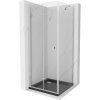 Mexen Lima, cabină de duș cu ușă rabatabilă 80 (uşă) x 80 (perete) cm, sticlă transparentă 6 mm, profil crom + cadă de duș subțire neagră + sifon crom, 856-080-080-01-00-4070