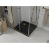 Mexen Lima, cabină de duș cu ușă rabatabilă 80 (uşă) x 80 (perete) cm, sticlă transparentă 6 mm, profil crom + cadă de duș subțire neagră + sifon auriu, 856-080-080-50-00-4070G