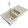 Mexen Matias, chiuveta granit 1,5 camere cu scurgere 90x50 cm si baterie bucatarie Telma, bej, 6502-69-670200-69