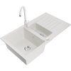 Mexen Matias, chiuveta granit 1,5 camere cu scurgere 90x50 cm si baterie bucatarie Telma, alb, 6502-20-670200-20