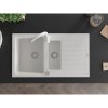 Mexen Matias, chiuveta granit 1,5 camere cu scurgere 90x50 cm si baterie bucatarie Telma, alb, 6502-20-670200-20