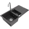 Mexen Matias, chiuveta granit 1,5 camere cu scurgere 90x50 cm si baterie bucatarie Telma, negru cu puncte argintii, 6502-76-670200-00