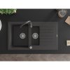 Mexen Matias, chiuveta granit 1,5 camere cu scurgere 90x50 cm si baterie de bucatarie Telma, negru cu puncte argintii, 6502-76-670200-76