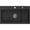 Mexen Omar, chiuveta granit cu 1 camera 800x480x210 mm, negru-argintiu metalic, sifon auriu, 6520801005-73-G