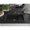 Mexen Omar, chiuveta granit cu 1 camera 800x480x210 mm, negru-argintiu metalic, sifon auriu, 6520801005-73-G