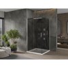 Mexen Omega, cabină de duș cu ușă glisantă 100 (uşă) x 100 (perete) cm, sticlă gri 8mm, profil crom + cadă de duș albă subțire + sifon crom, 825-100-100-01-40-4010