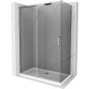 Mexen Omega, dus cu usa culisanta 130 (usa) x 70 (perete) cm, sticla gri 8mm, profil crom + cadita de dus subtire alba + sifon crom, 825-130-070-01-40-4010