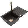 Mexen Pablo, chiuveta granit 1 camera cu scurgere 75x44 cm si robinet de bucatarie Telma, negru-auriu, 6510-75-670200-50