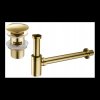 Accesorii Mexen, Sifon pentru sticla chiuveta rotund cu dop click-clack, cu preaplin, auriu, 7992050-50