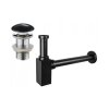 Membru Mexen, Sifon pătrat pentru chiuvetă cu dop ceramic click-clack, fără preaplin, negru, 7991060-75