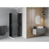 Cabină de duș pătrată Mexen Rio 90 x 90 cm, sticlă 6 mm, sticlă gri, profil crom + cadă de duș subțire 5 cm, 860-090-090-01-40-4010