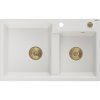 Mexen Tomas, chiuveta granit 800x500x190 mm, 2 camere, alb cu sifon auriu, 6516802000-20-G