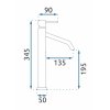Rea Level, robinet pentru chiuvetă înaltă h-345, auriu mat, REA-B6217