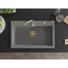 Mexen Elix, chiuvetă granit cu 1 vas 800 x 500 mm, gri, sifon auriu, 6527801005-71-G
