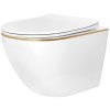 Rea Carlo Mini Tornado, vas de toaletă suspendat 490x355x350mm + capac WC, margine alb-aurie, REA-C6801
