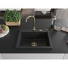 Chiuvetă Mexen Elix din granit cu 1 compartiment, 600 x 500 mm, negru/argintiu metalic, sifon auriu - 6525601005-73-G