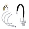 Gamma Flex, baterie chiuvetă cu trei căi cu braț flexibil și racord filtru apă, crom-negru mat, GMA-BFXF-CH