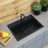Gamma Quadro 7050, chiuvetă din granit cu 1 compartiment 700x500x220 mm, negru-auriu, GMA-ZLE000239
