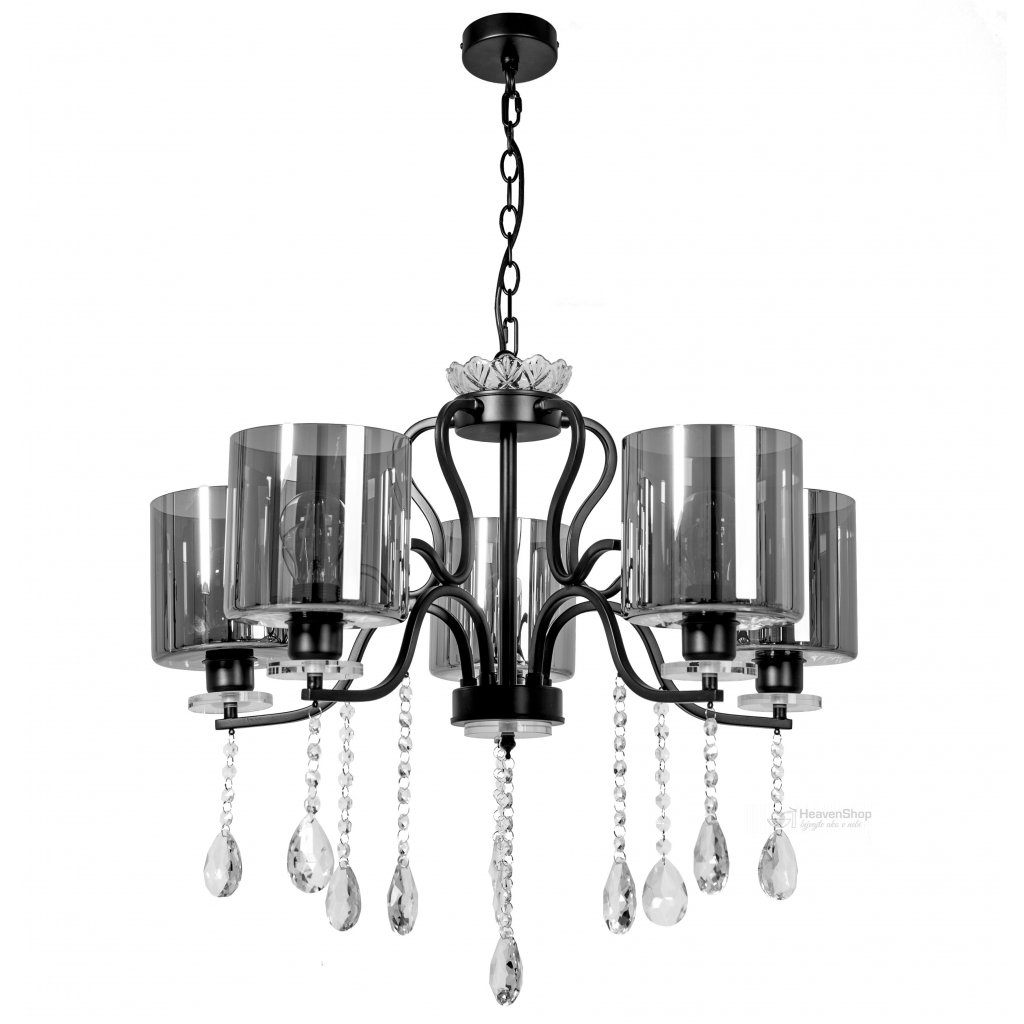 Toolight - Závesné svietidlo Vintage Krištáľ E27 60W APP958-5CP, čierna, OSW-07004