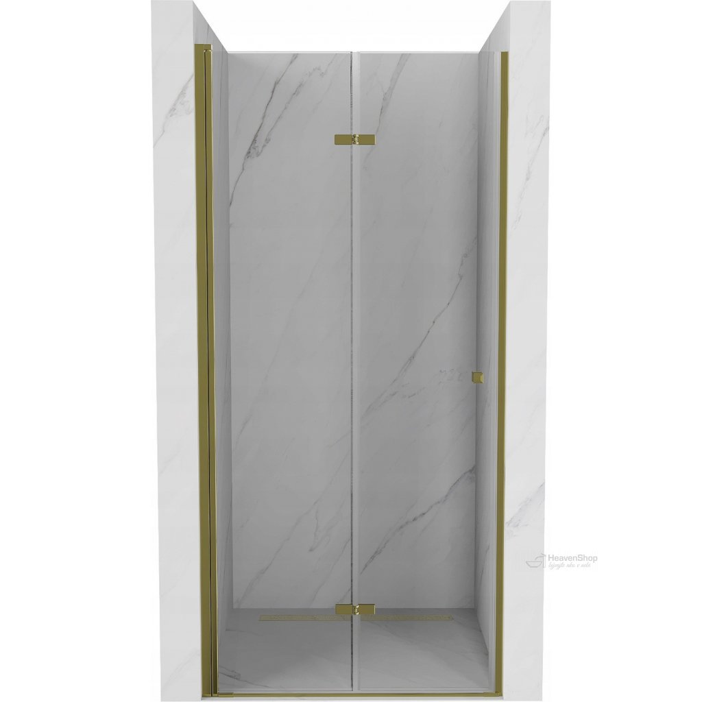 Mexen Lima, skladacie sprchové dvere do otvoru 80 x 190 cm, 6mm číre sklo, zlatý profil, 856-080-000-50-00