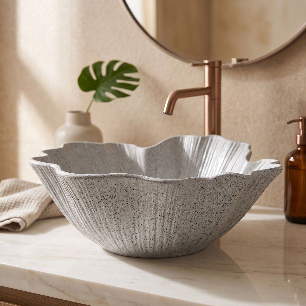 Rea Flower Grey, umývadlo na dosku, 47,5 × 40 cm, sivá matná, REA-U7885 – v interiéri