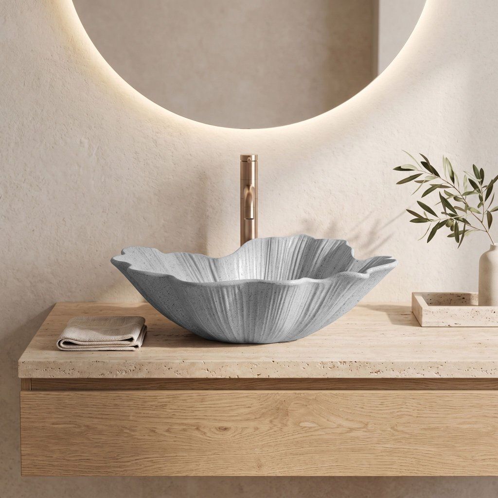 Rea Flower Grey, umývadlo na dosku, 47,5 × 40 cm, sivá matná, REA-U7885 – montáž
