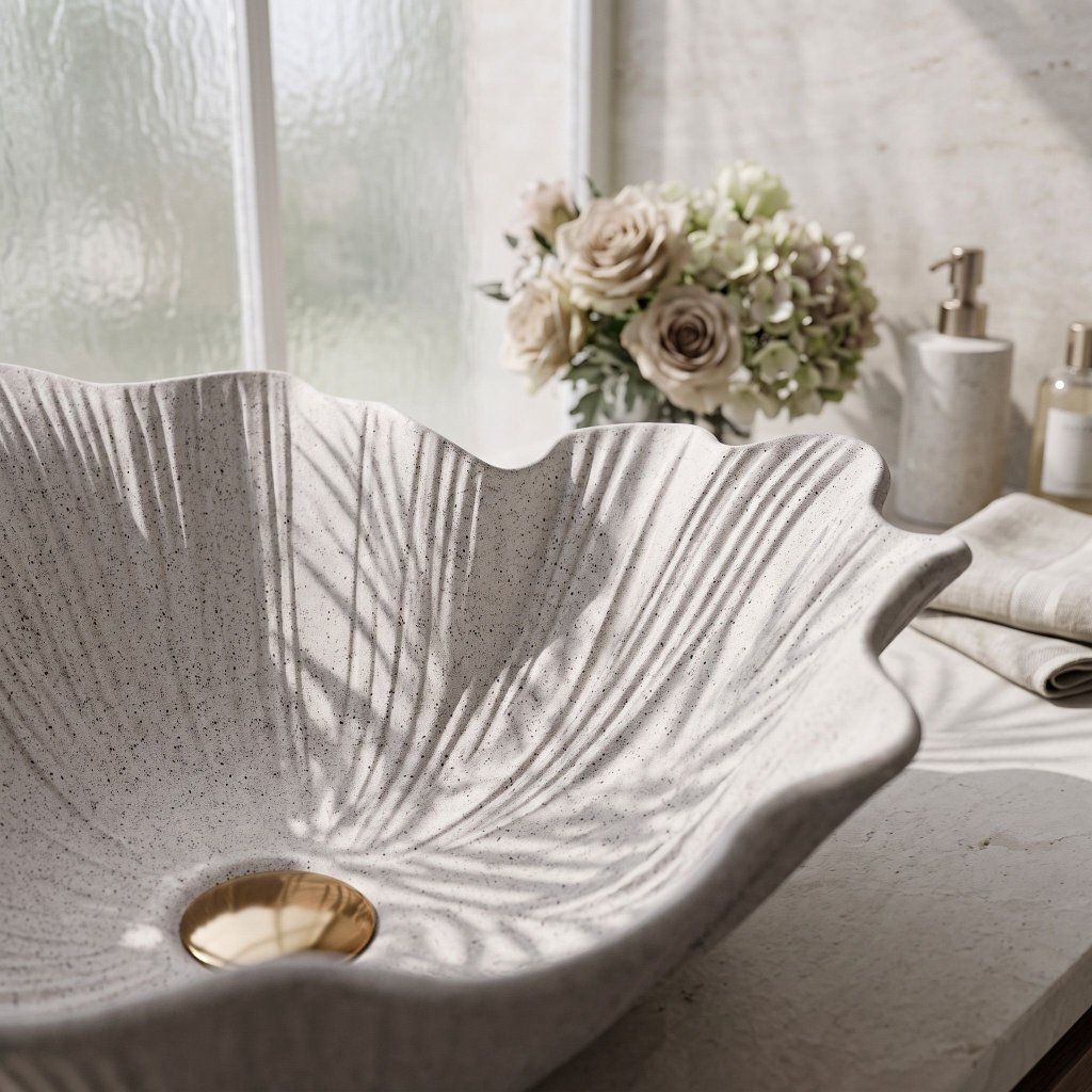 Rea Flower Beige, umývadlo na dosku, 47,5 × 40 cm, béžová matná, REA-U7888 – použitie