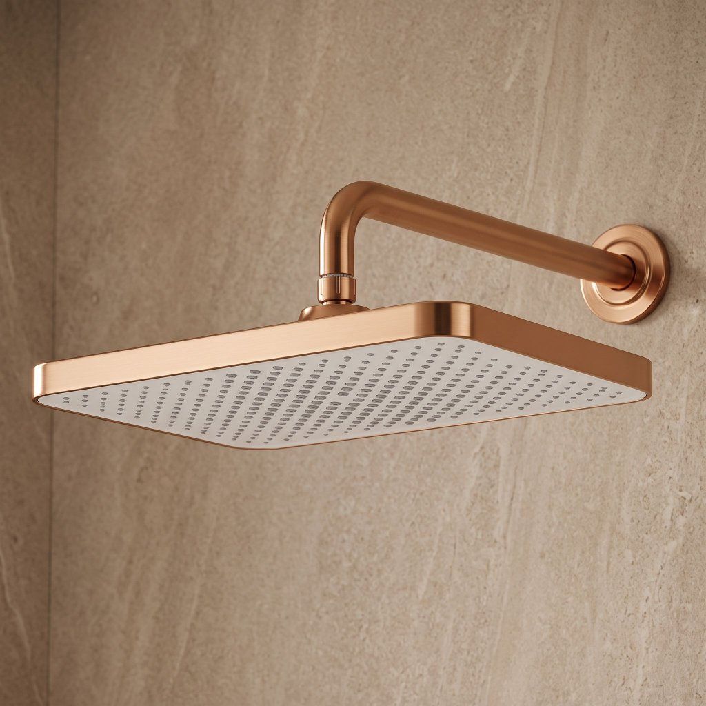 Rea JS-032, obdĺžniková dažďová sprchová hlavica, 38 × 21 cm, medená matná, REA-P0397 – v interiéri
