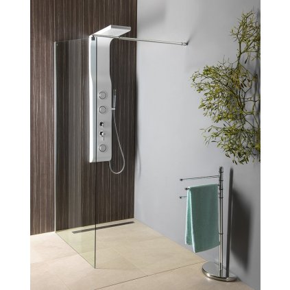 Aqualine, WALK-IN stena na inštaláciu na múr so vzperou, jednodielna, 900 mm, sklo číre, WI091