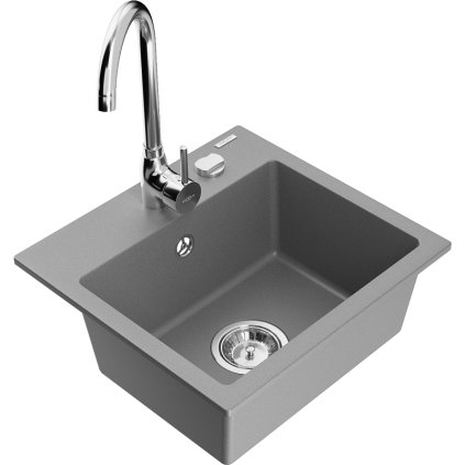 Mexen Milo, 1-komorový granitový drez 43,5x41 cm a kuchynská batéria Telma, šedá, 6505-71-670200-00