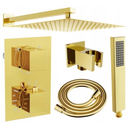 Mexen Cube DR02 podomietkový sprchový set s dažďovou sprchou 30x30 cm (6v1), zlatá, 77502DR0230-50