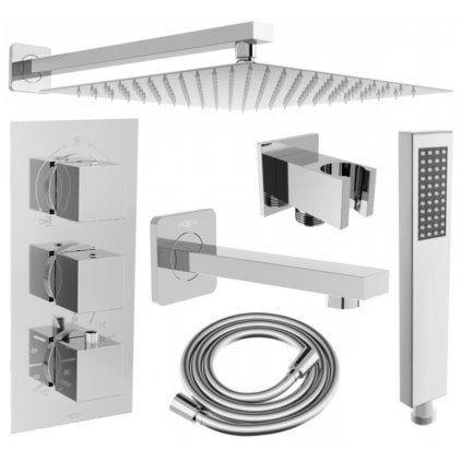 Mexen Cube DR02 podomietkový vaňový a sprchový set s hlavovou sprchou 25x25 cm (7v1), chrómová, 77503DR0225-00