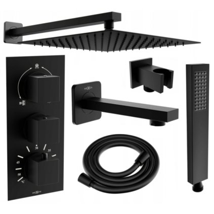 Mexen Cube DR02 podomietkový vaňový a sprchový set s hlavovou sprchou 30x30 cm (7v1), čierna, 77503DR0230-70