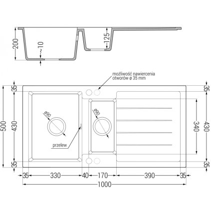 Mexen Andres 1,5-komorový granitový kuchynský drez s odkvapkávačom 100x50 cm a kuchynská batéria Telma, šedá, 6515-71-670200-71
