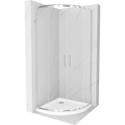 Mexen Rio, štvrťkruhový sprchovací kút s posuvnými dverami 80 x 80 cm, 6mm číre sklo, chrómový profil + biela sprchová vanička, 863-080-080-01-00-4110