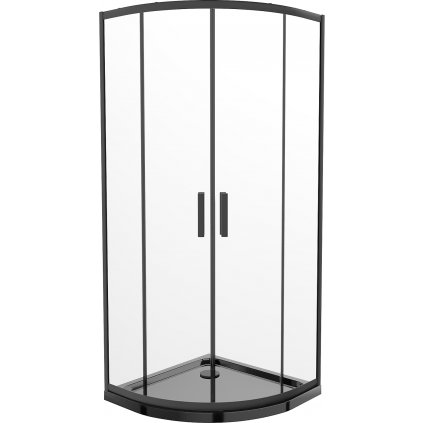 Mexen Rio, štvrťkruhový sprchovací kút s posuvnými dverami 70 x 70 cm, 6mm číre sklo, čierny profil + čierna sprchová vanička, 863-070-070-70-00-4170B