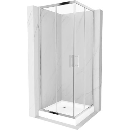 Mexen Rio, štvorcový sprchovací kút s posuvnými dverami 70(dvere) x 70(dvere) x 190 cm, 6mm číre sklo, chrómový profil + biela sprchová vanička RIO, 860-070-070-01-00-4510