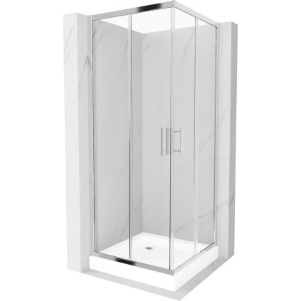 Mexen Rio, štvorcový sprchovací kút s posuvnými dverami 80 x 80 cm, 6mm číre sklo, chrómový profil + biela vysoká sprchová vanička Rio, 860-080-080-01-00-4510