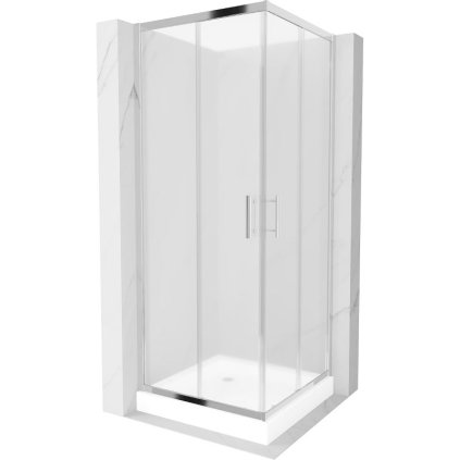 Mexen Rio, štvorcový sprchovací kút s posuvnými dverami 70(dvere) x 70(dvere) x 190 cm, 6mm sklo námraza, chrómový profil + biela sprchová vanička RIO, 860-070-070-01-30-4510