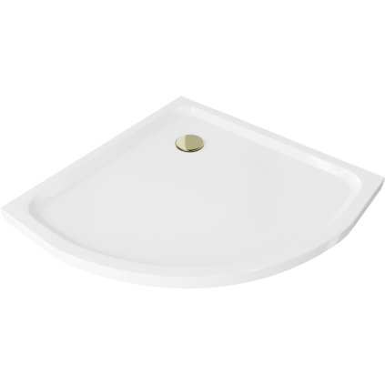 Mexen SLIM - štvrťkruhová sprchová vanička 70x70x5cm + zlatý sifón, biela, 41107070G
