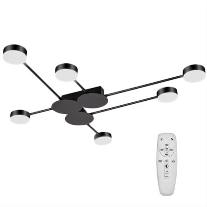 Toolight, LED stropné svietidlo 6-ramenné APP521-6C + diaľkové ovládanie, čierna, OSW-08463