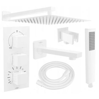 Mexen Cube DR02 podomietkový vaňový a sprchový set s hlavovou sprchou 25x25 cm (7v1), biela, 77503DR0225-20